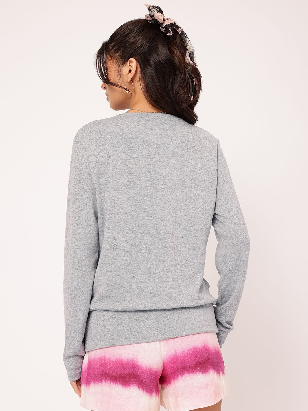 DressBerry Misty Haze Cardigan-Inspired Paneled Knit Top