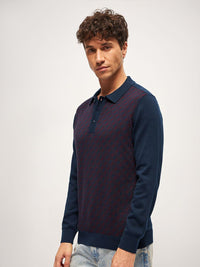 THE BEAR HOUSE Men Self Design Regular Fit Polo Collar T Shirt