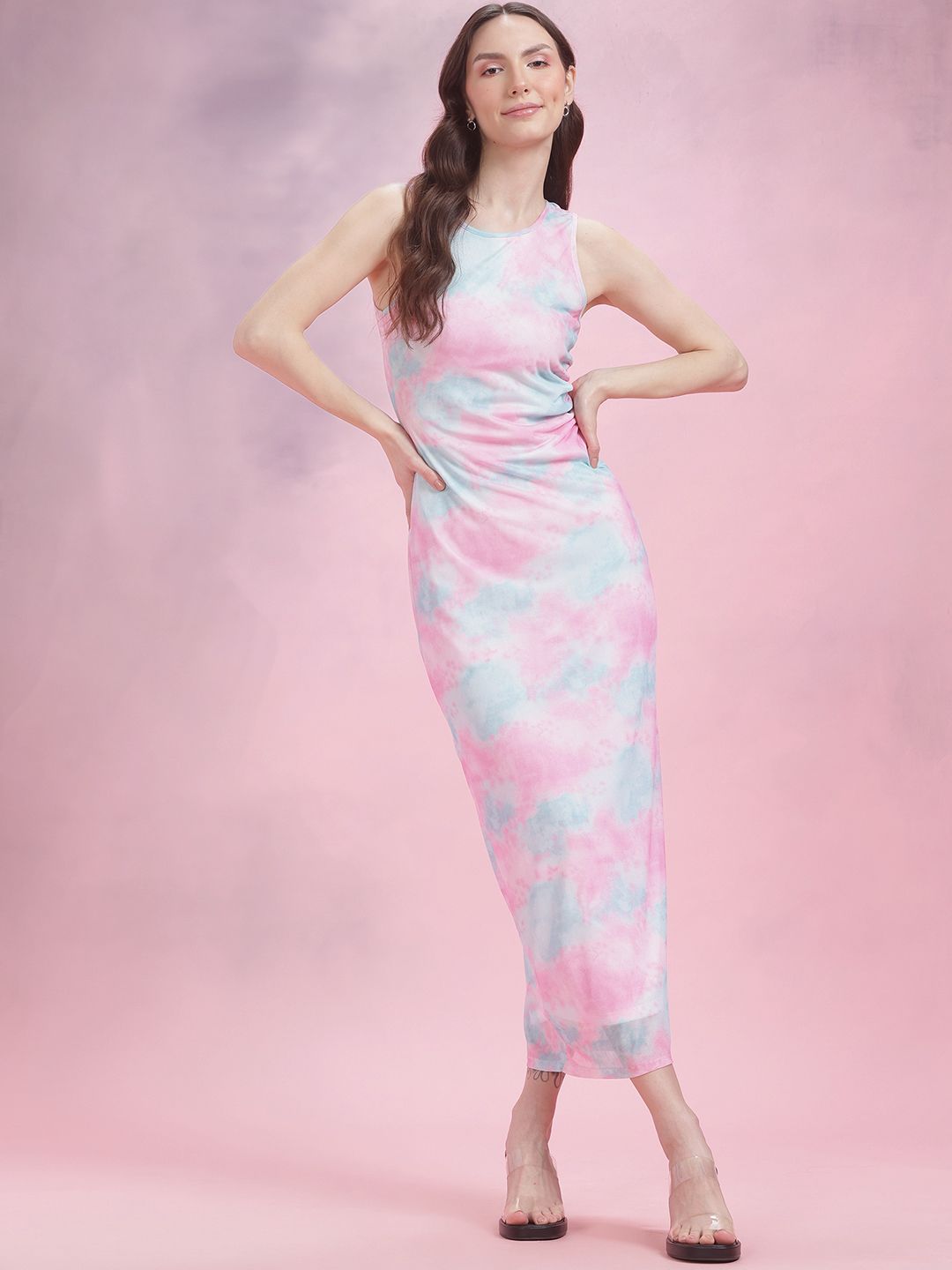 DressBerry Ruched Dyed Mesh Maxi Dress