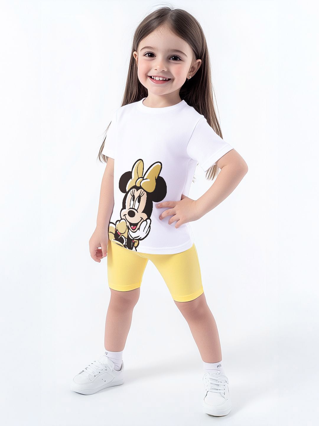 NautiNati Disney Girls Minnie Mouse Printed T-shirt and Solid Shorts