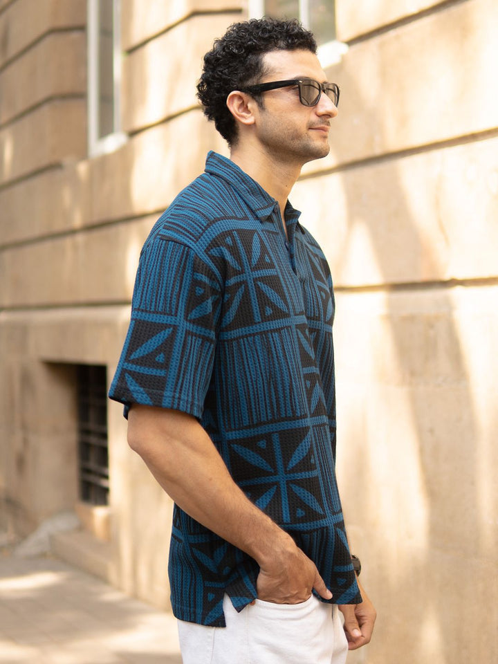 Powerlook SS25 Oversized Geometric Printed Drop-Shoulder Sleeves Pure Cotton T-Shirt