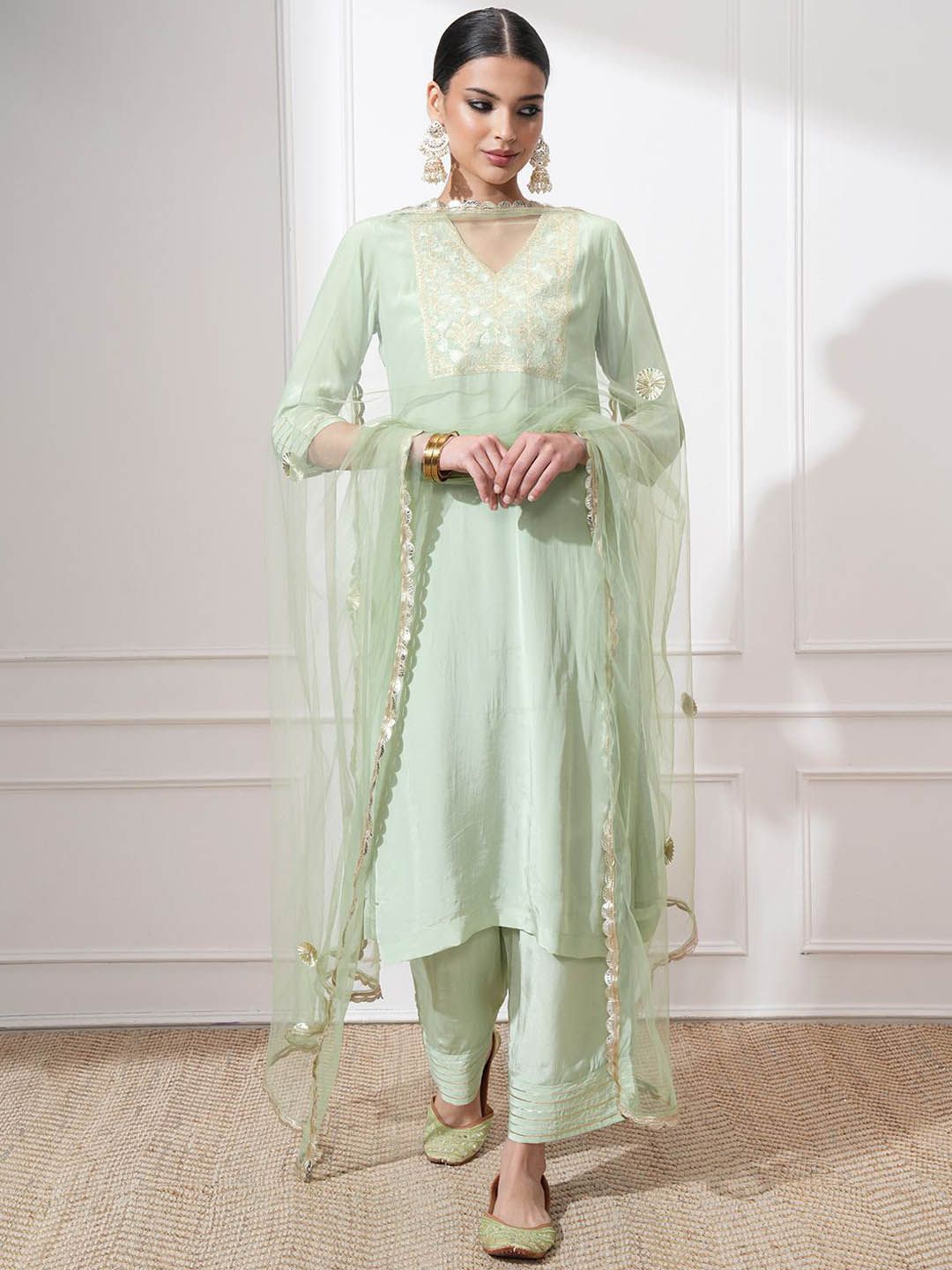 Vishudh Women Ethnic Motifs Embroidered Regular Kurta with Trousers & With Dupatta