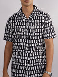 Baju Kasual Kapas Kolar Cuba Eszett Bercetak Abstrak