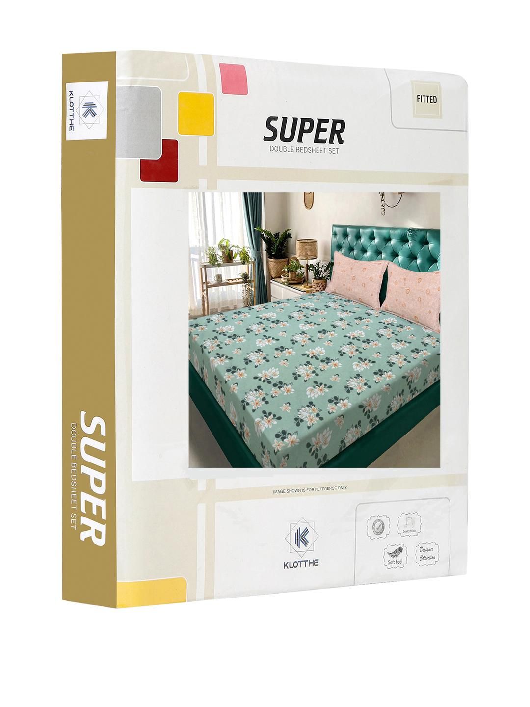 KLOTTHE Green Floral Printed 300 TC Polycotton Fine King Bedsheets