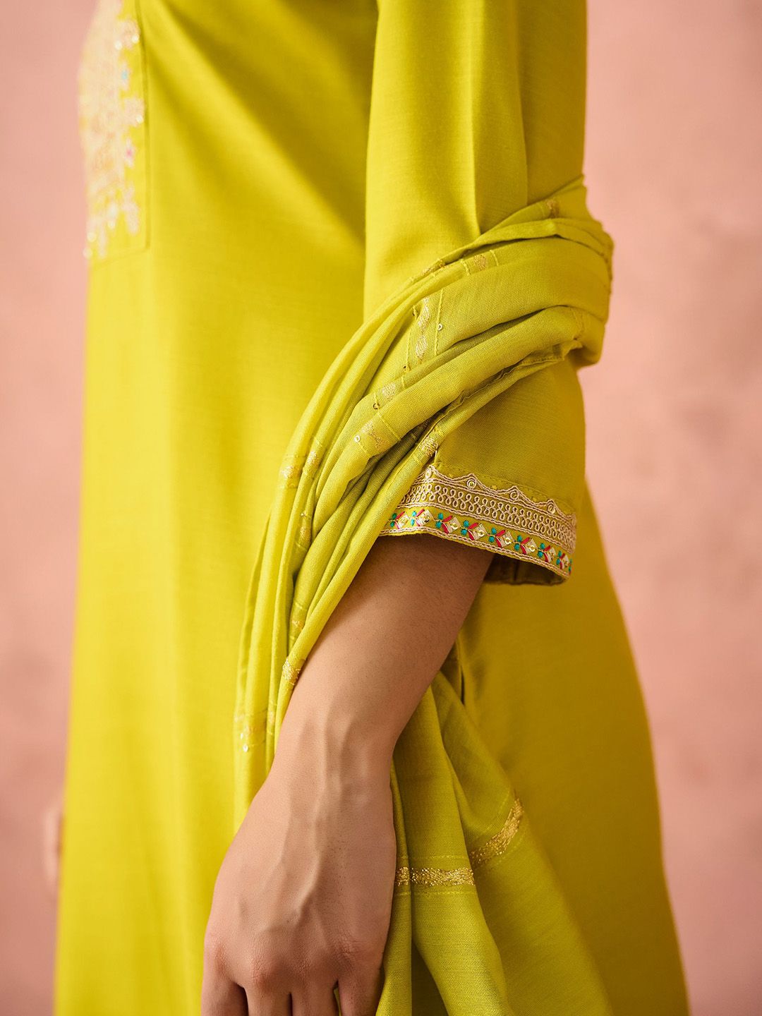 KALINI Ethnic Motifs Embroidered Sequinned Straight Kurta With Trouser & Dupatta