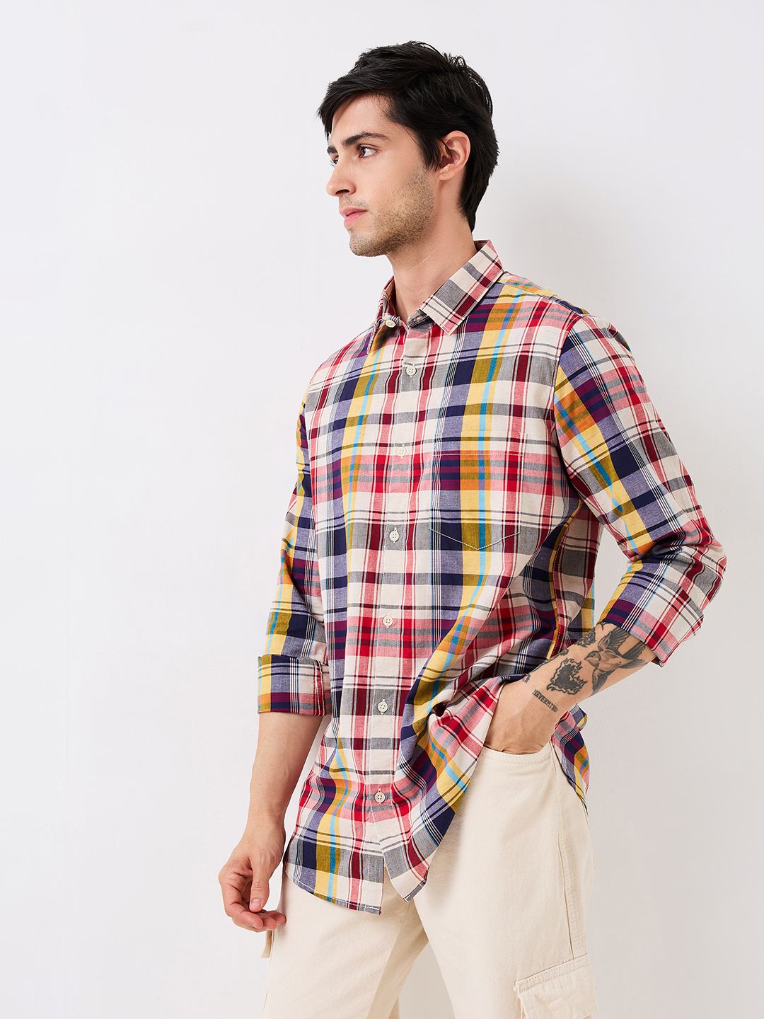 SPYKAR Men Spread Collar Tartan Checked Cotton Casual Shirt