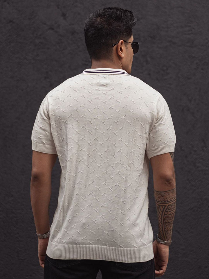 Powerlook Men Self Design Polo Collar Pure Cotton T-Shirt