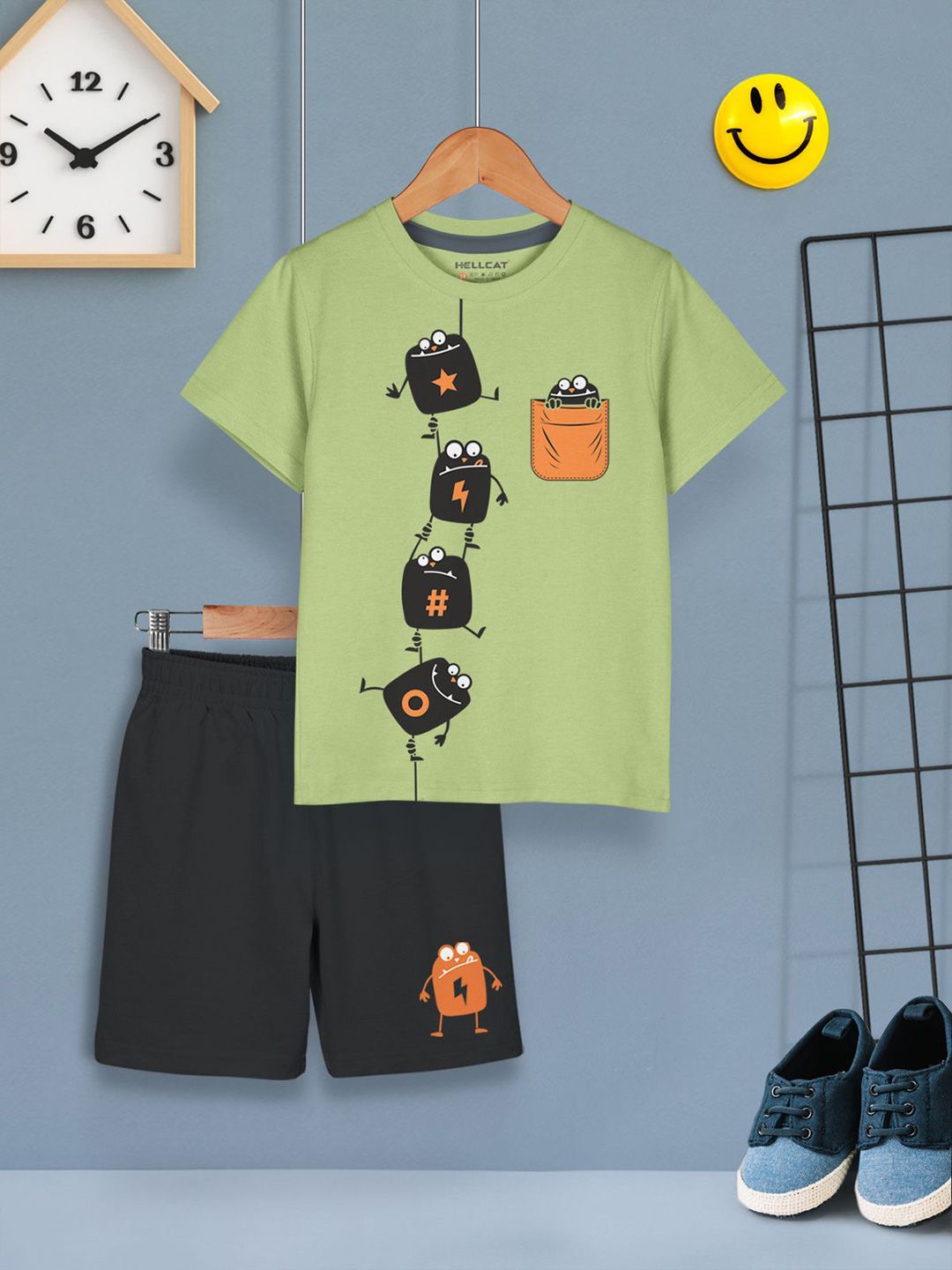 HELLCAT Boys Pack Of 3 Printed Round Neck T-shirt With Shorts
