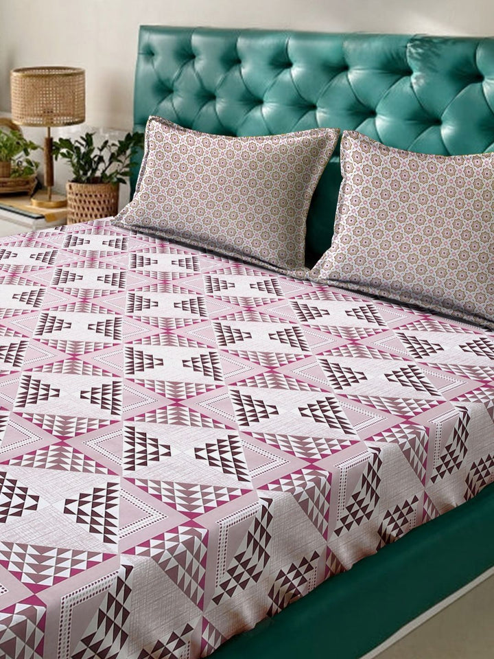 Myntra Elegant Homes Kapas Geometri Merah Jambu Dipasang 400 TC Set Cadar King 2.5m x 2.25m