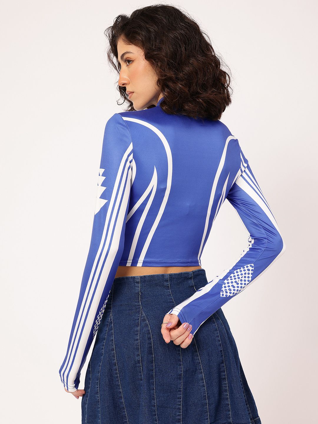 DressBerry Sporty & Sweet Printed Half-Zipper Full Sleeves Top