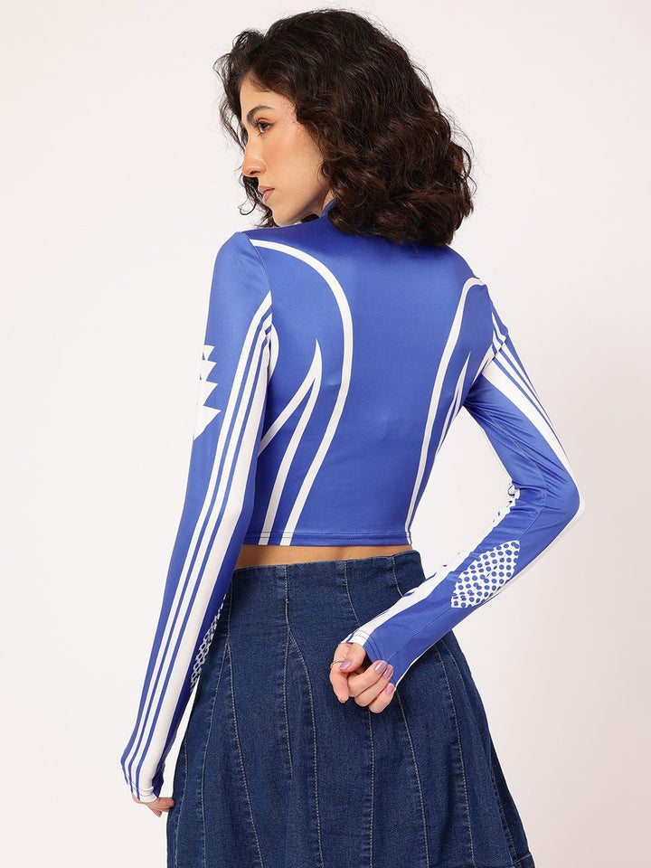 DressBerry Sporty & Sweet Printed Half-Zipper Full Sleeves Top