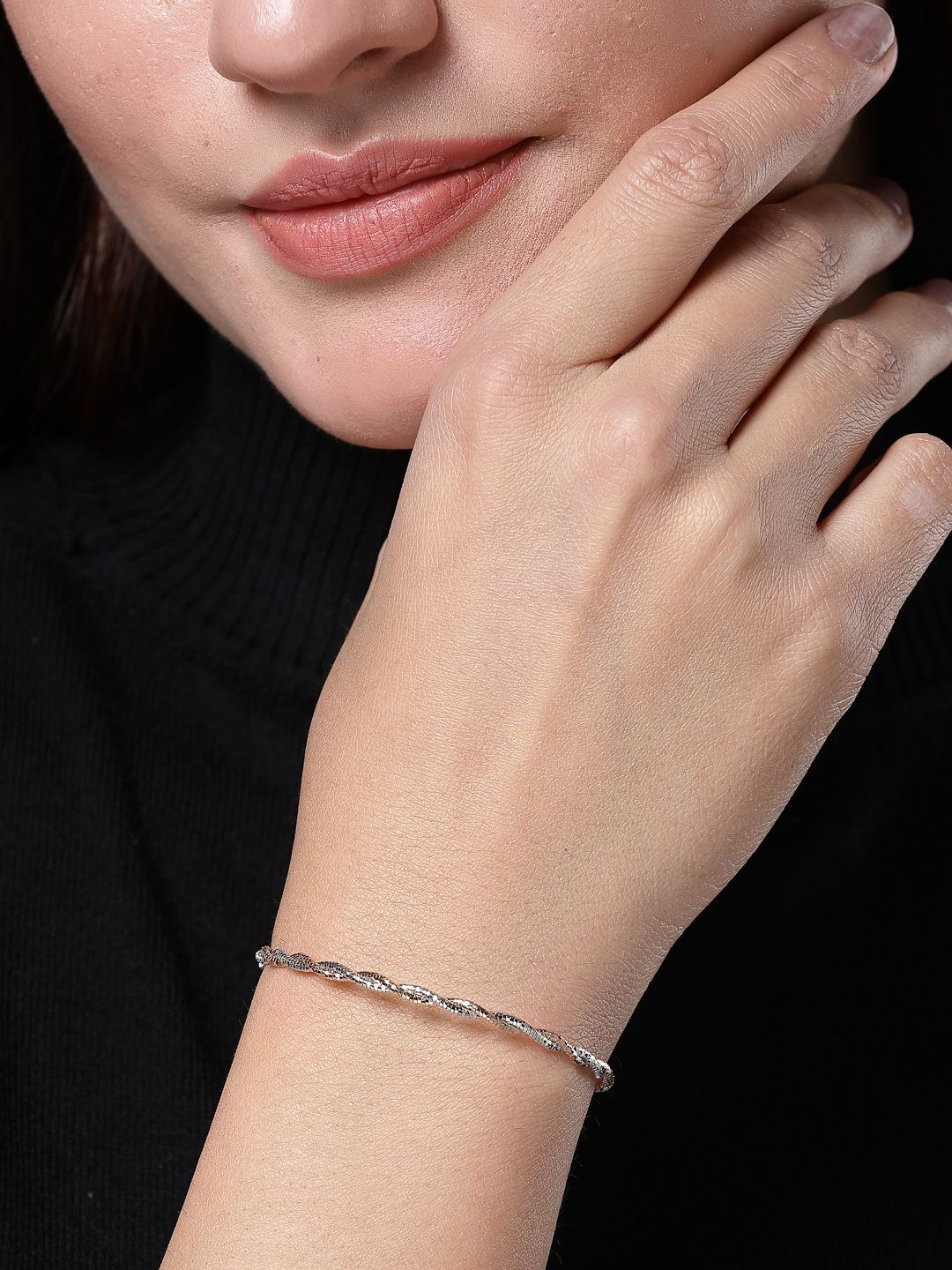 PANASH 925 Sterling Silver Rose Gold & Rhodium-Plated Twisted Chain Bracelet