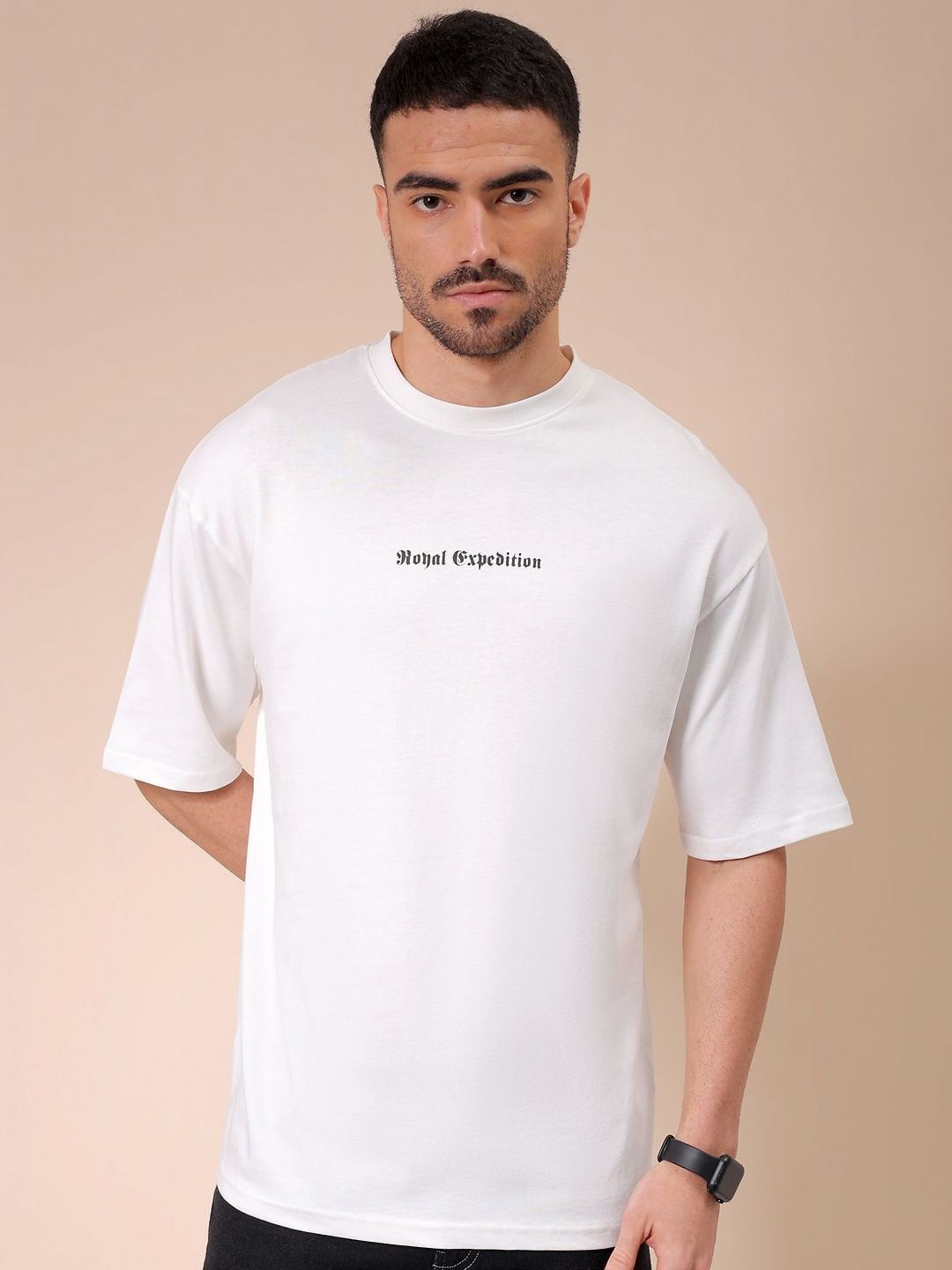 The Indian Garage Co Men Graphic Printed Round Neck Cotton Oversized T-shirt