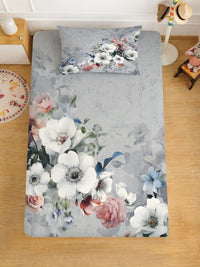 Myntra Elegant Grey Floral Printed Flat 400 TC Single Cadar 7D & 1 Sarung Bantal