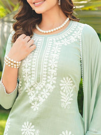 KALINI Floral Embroidered Thread Work Straight Kurta With Palazzos And Dupatta