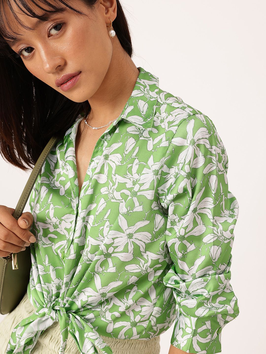 DressBerry Spirited Petals Knot & Tie Hem Shirt