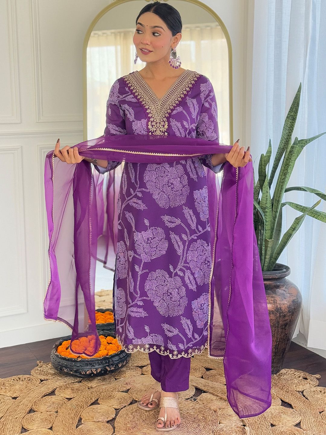 KALINI Women Floral Embroidered Regular Kurta with Trousers & With Dupatta
