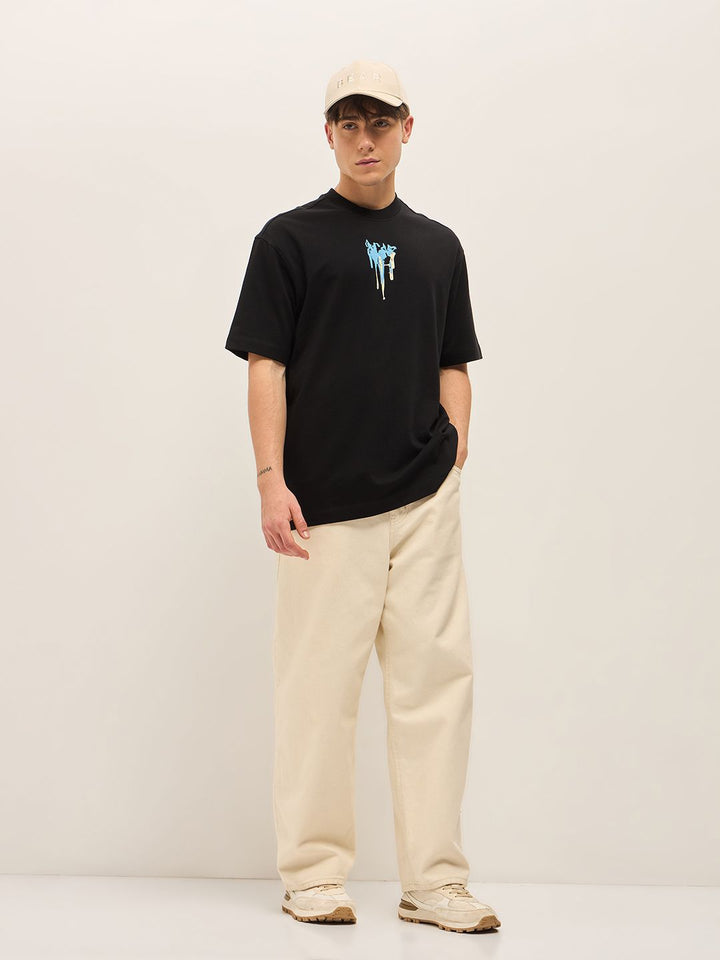 THE BEAR HOUSE Abstract Printed Drop Shoulder Sleeves Cotton Oversized T-shirt