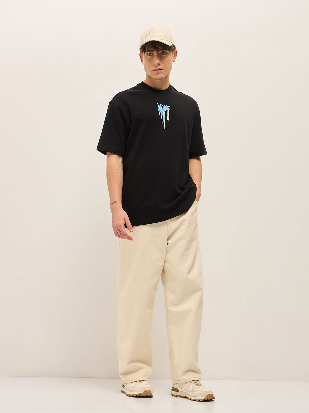 THE BEAR HOUSE Abstract Printed Drop Shoulder Sleeves Cotton Oversized T-shirt