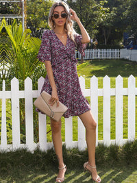 DressBerry Floral Print Cut-Out Detail Ruffled Empire Mini Dress