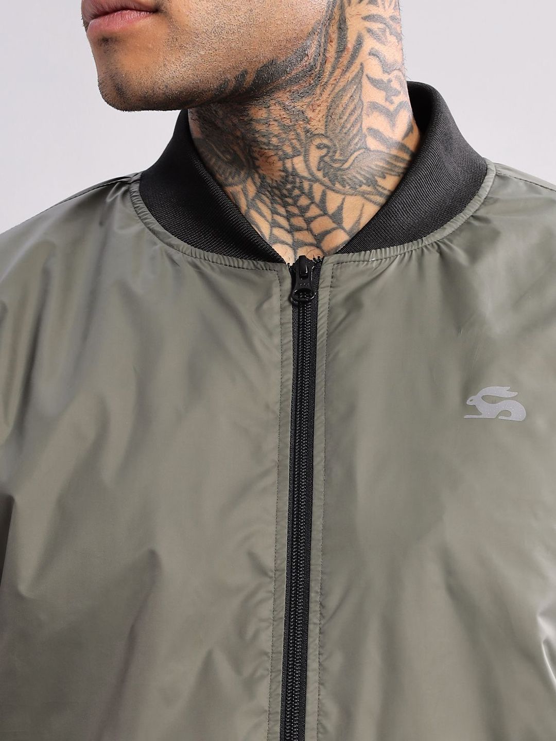 ADRO Men Stand Collar Solid Casual Bomber Jacket