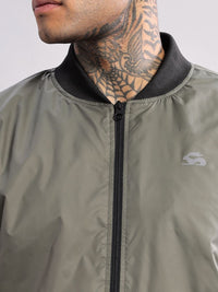 ADRO Men Stand Collar Solid Casual Bomber Jacket