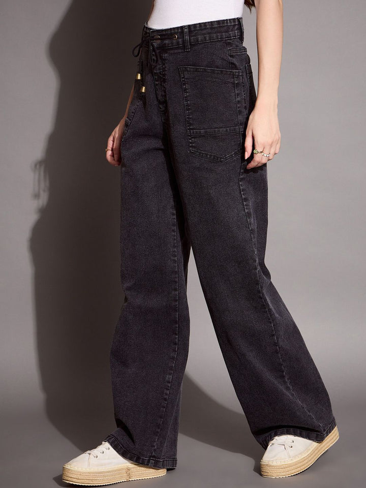 SASSAFRAS BASICS Women Comfort Wide Leg High-Rise Stretchable Jeans