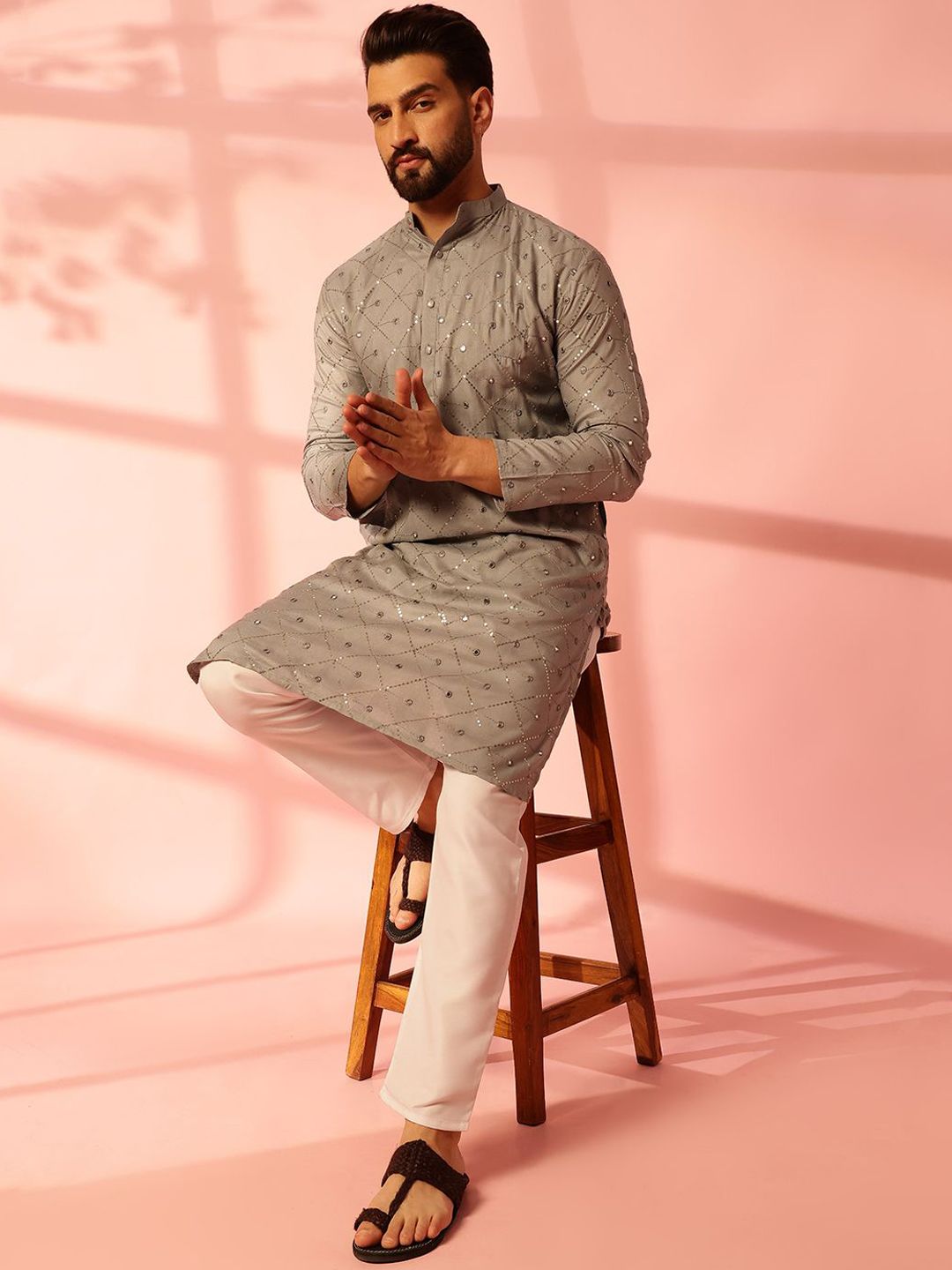 Anouk Men Embroidered Regular Mirror Work Pure Cotton Kurta with Pyjamas