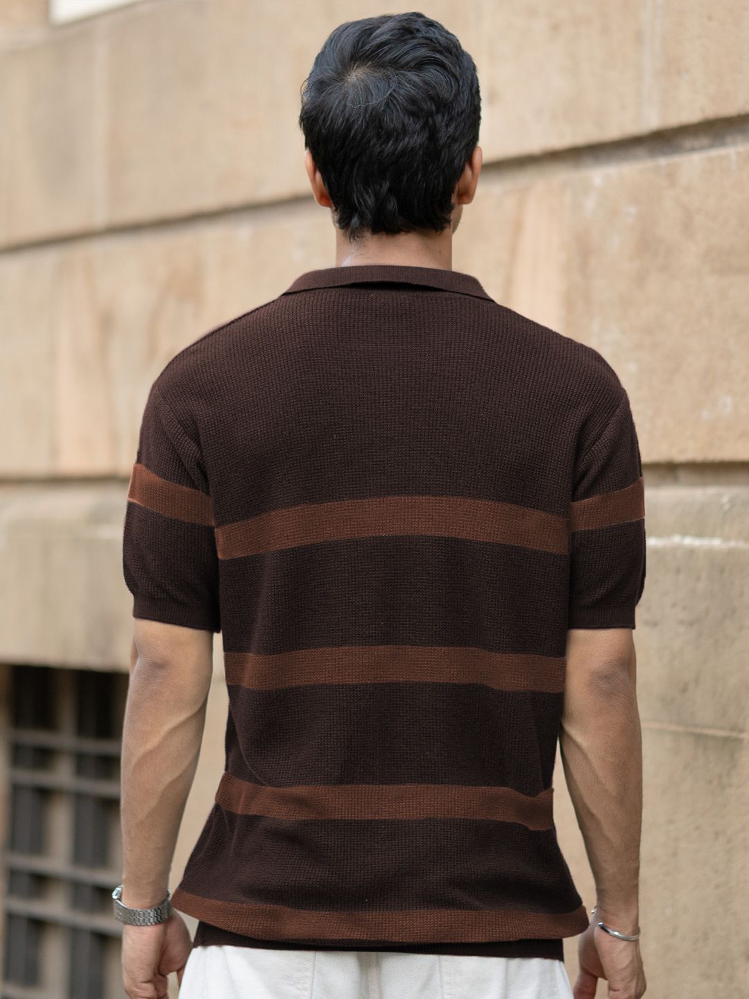 Powerlook Men Striped Polo Collar Cotton T-shirt