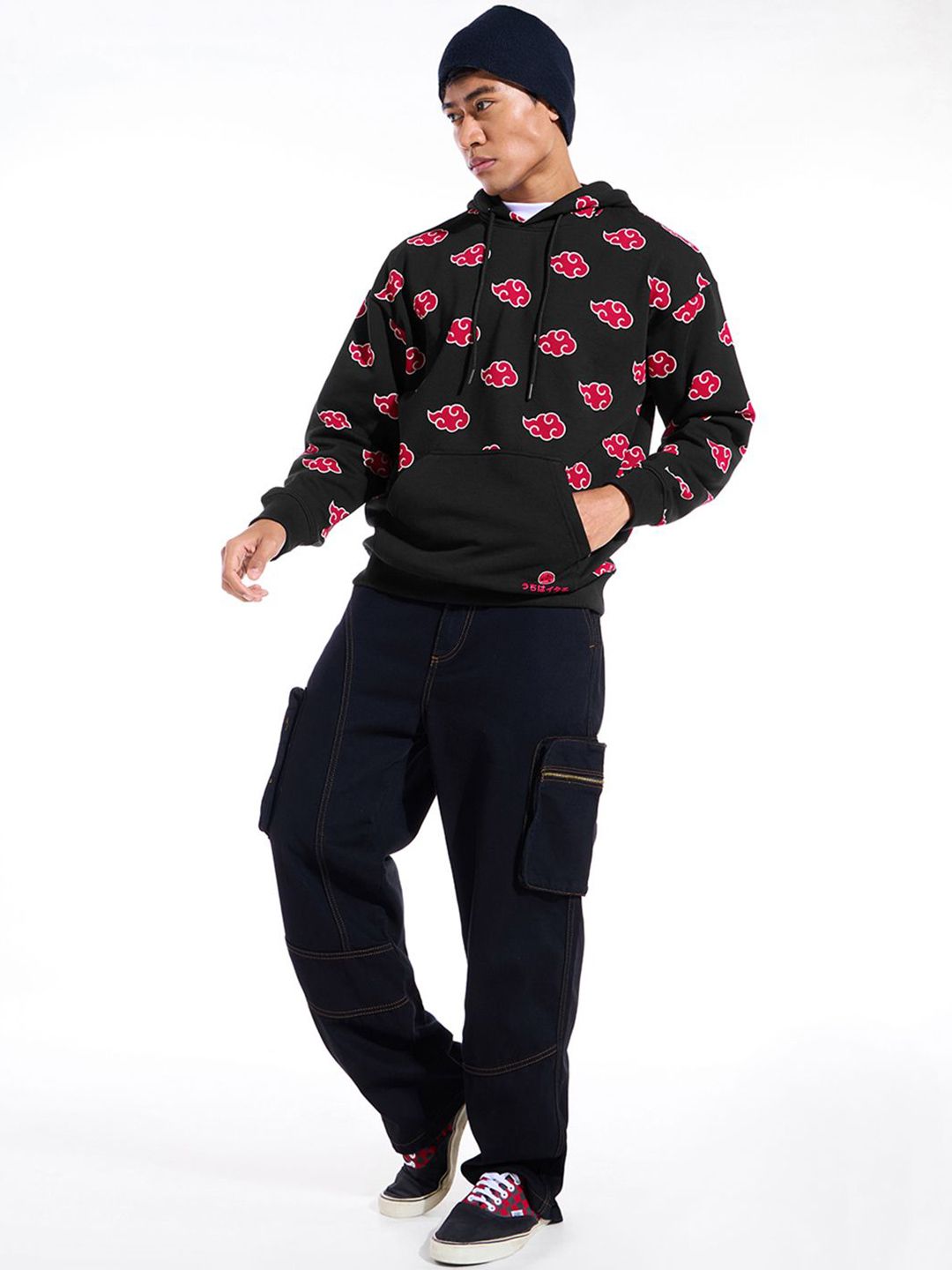 Bewakoof Heavy Duty Men Printed Hooded Oversized Sweatshirt