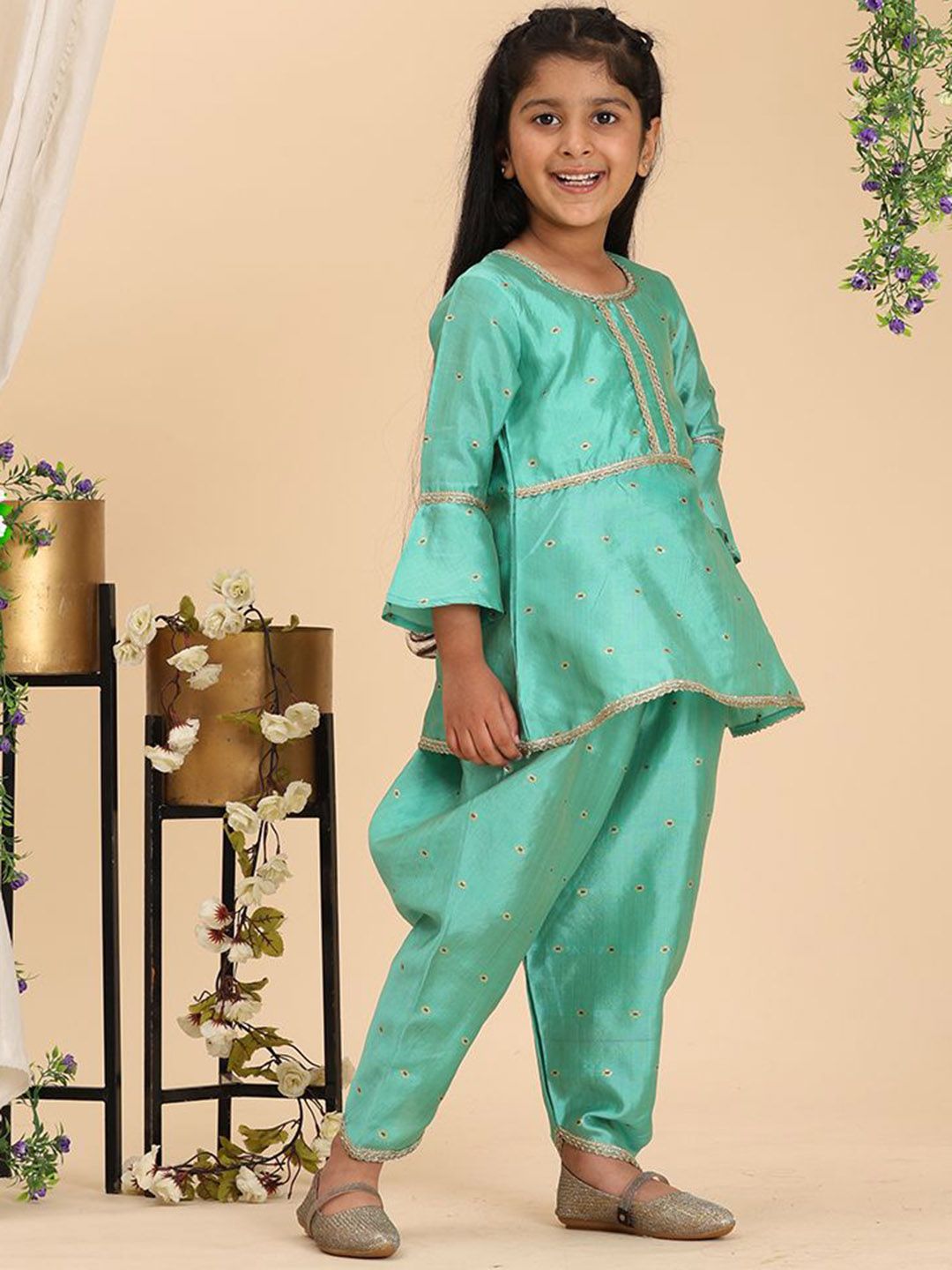 Cutiekins Girls Empire Gotta Patti Kurta with Dhoti Pants