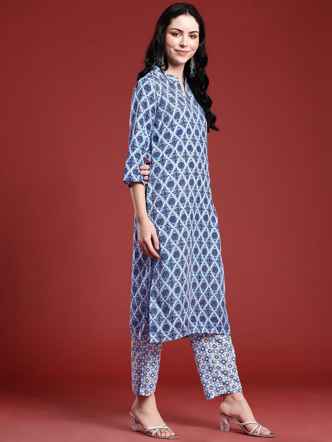 Anouk Ethnic Motifs Print Pure Cotton Kurta with Trousers & Dupatta
