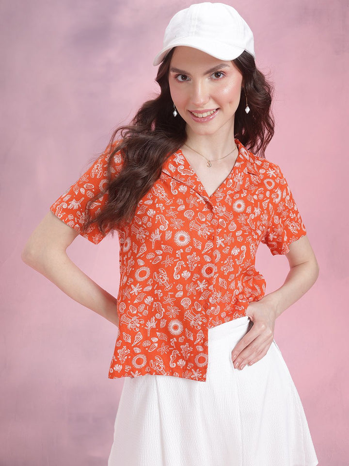 DressBerry Printed Cuban Collar Shirt