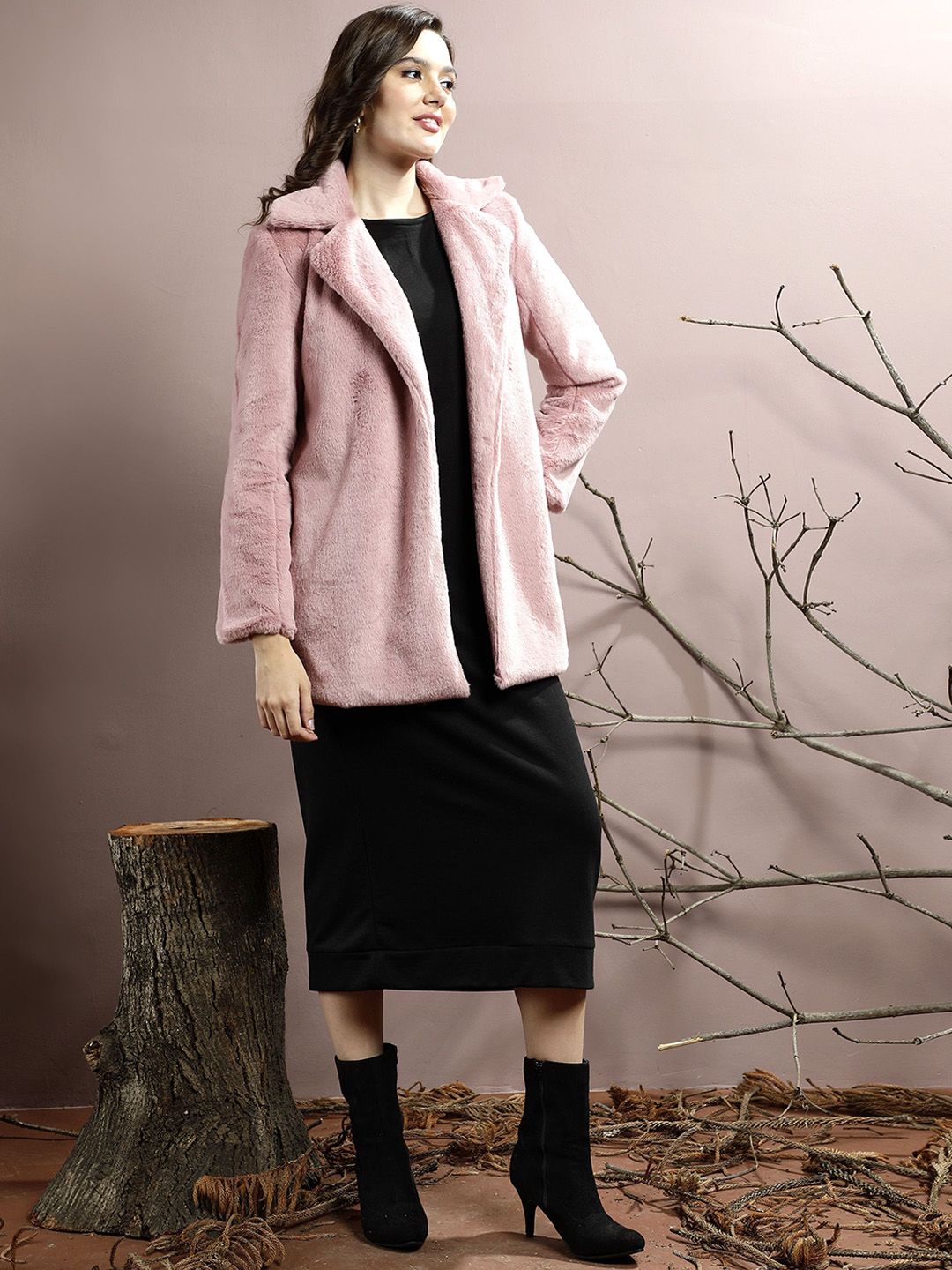 Athena Women Notched Lapel Collar Hip Length Overcoat