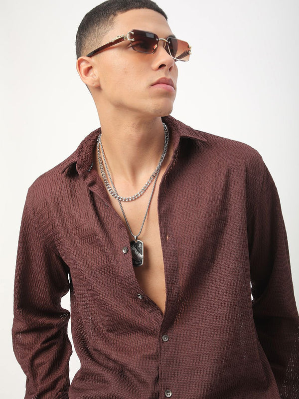 VASTRADO Men Classic Spread Collar Textured Slim Fit Casual Shirt