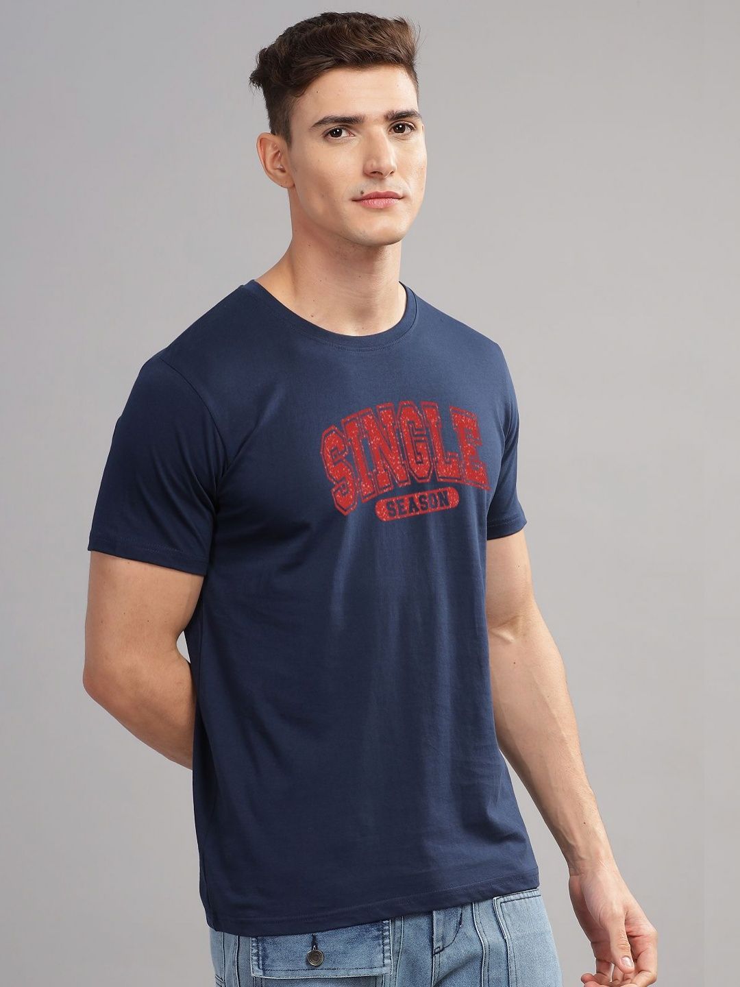 ADRO Men Typography Printed Round Neck Cotton T-shirt