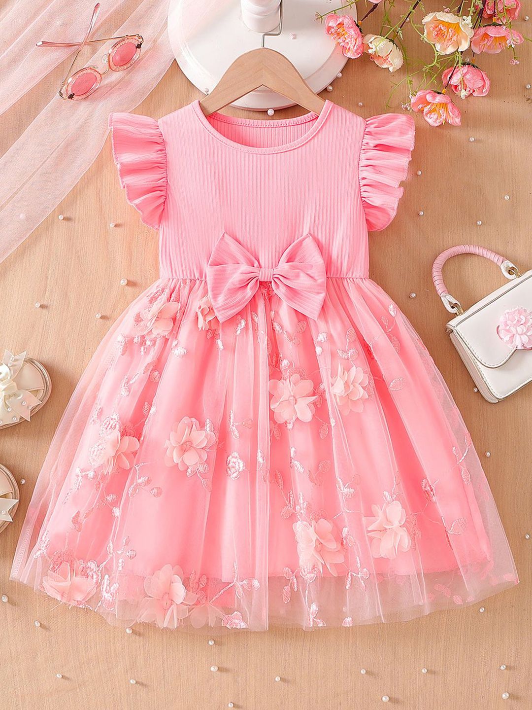YK Girls Embellished Fit & Flare Dress