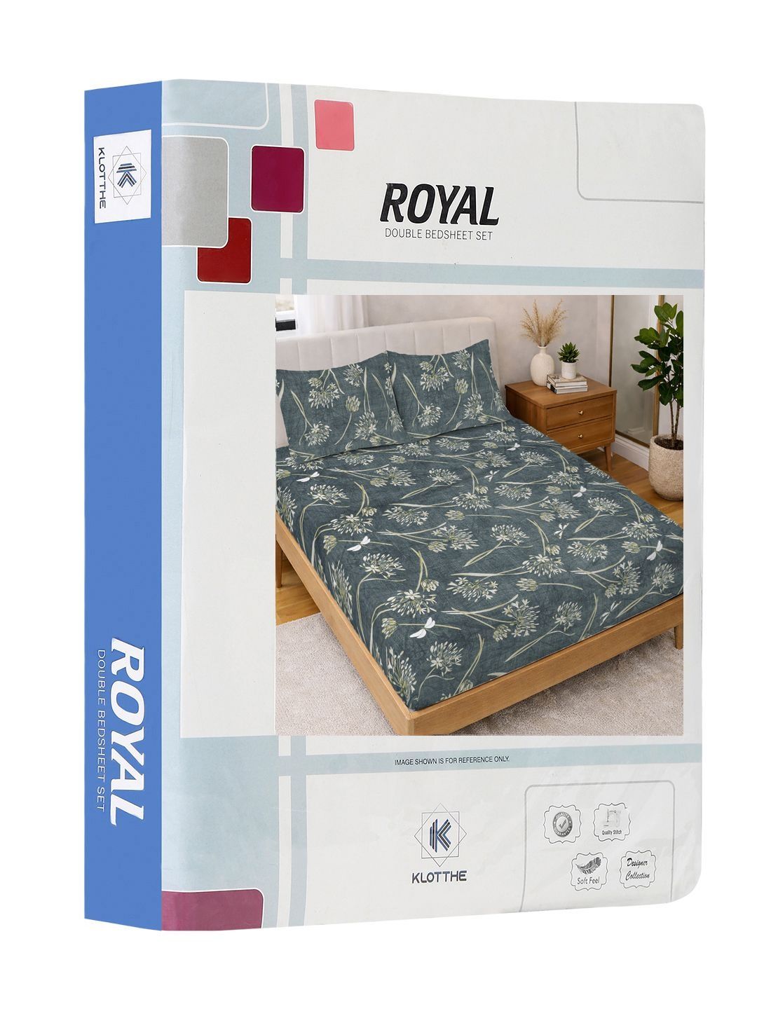 KLOTTHE Hijau & Putih Bercetak 300 TC Cadar Katil Double Dengan 2 Sarung Bantal- 2.5 m x 2.25 m