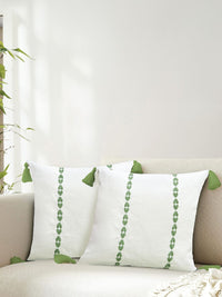 URBAN SPACE Green & White 2 Pieces Embroidered Pure Cotton Square Cushion Covers