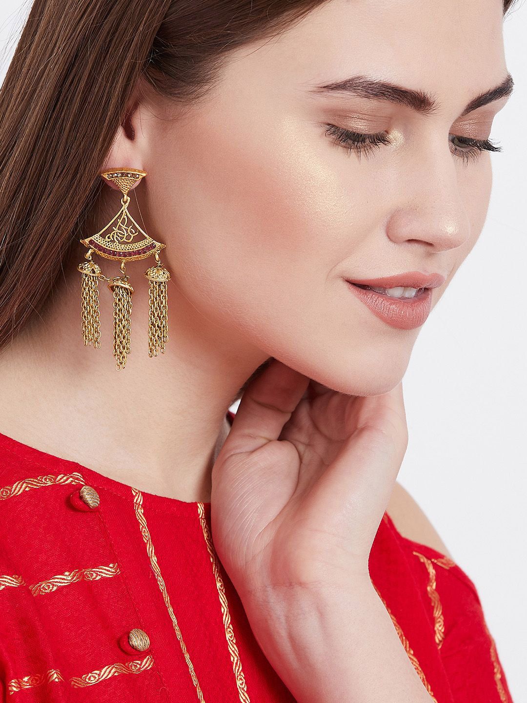 Anting-anting Drop Kontemporari Bersalut Emas Anouk Cubic Zirconia