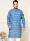 SOJANYA PLUS Motif Etnik Printed Band Collar Straight Cotton Kurta