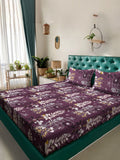KLOTTHE Kapas Daun Ungu 300 TC Cadar Tempat Tidur King Halus dengan 2 Sarung Bantal-250 x 225 cm