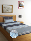 Myntra Elegant Homes Blue Checked Polycotton Breathable 300 TC Dilengkapi Cadar Single Halus dengan Sarung Bantal-59 x 87 inci