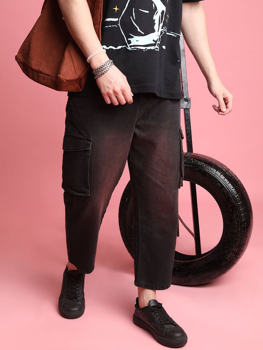 Bene Kleed Men Loose Cropped Rust Tinted Jeans