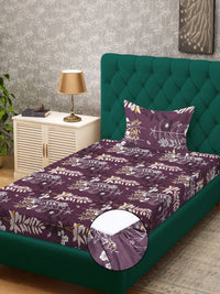 Myntra Elegant Homes Purple & White Floral 300 TC Single Bedsheet with 1 Pillow Covers