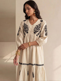 House of Chikankari Floral Embroidered A-Line Midi Dress