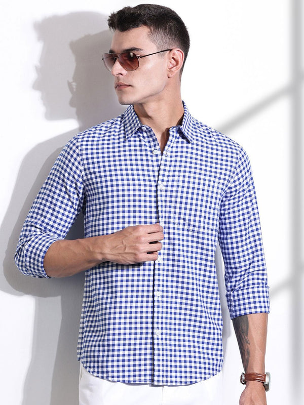 Thomas Scott Men Checked Classic Slim Fit Gingham Checks Cotton Shirt