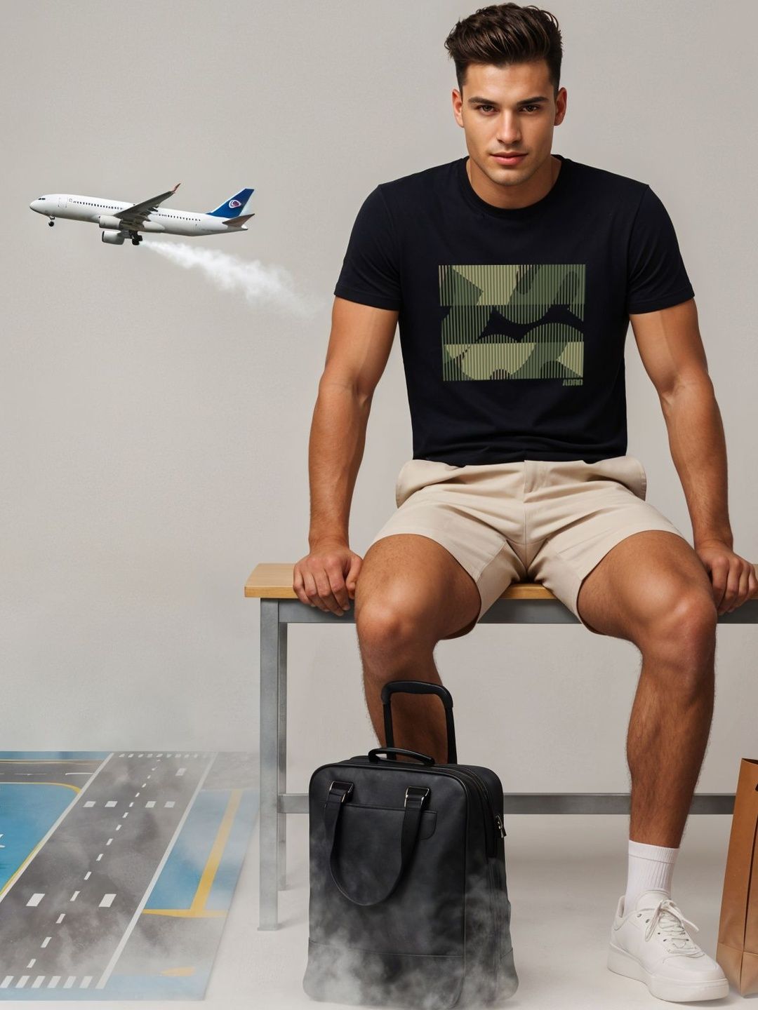 ADRO Men Abstract Camo Lines Design Printed T-shirt