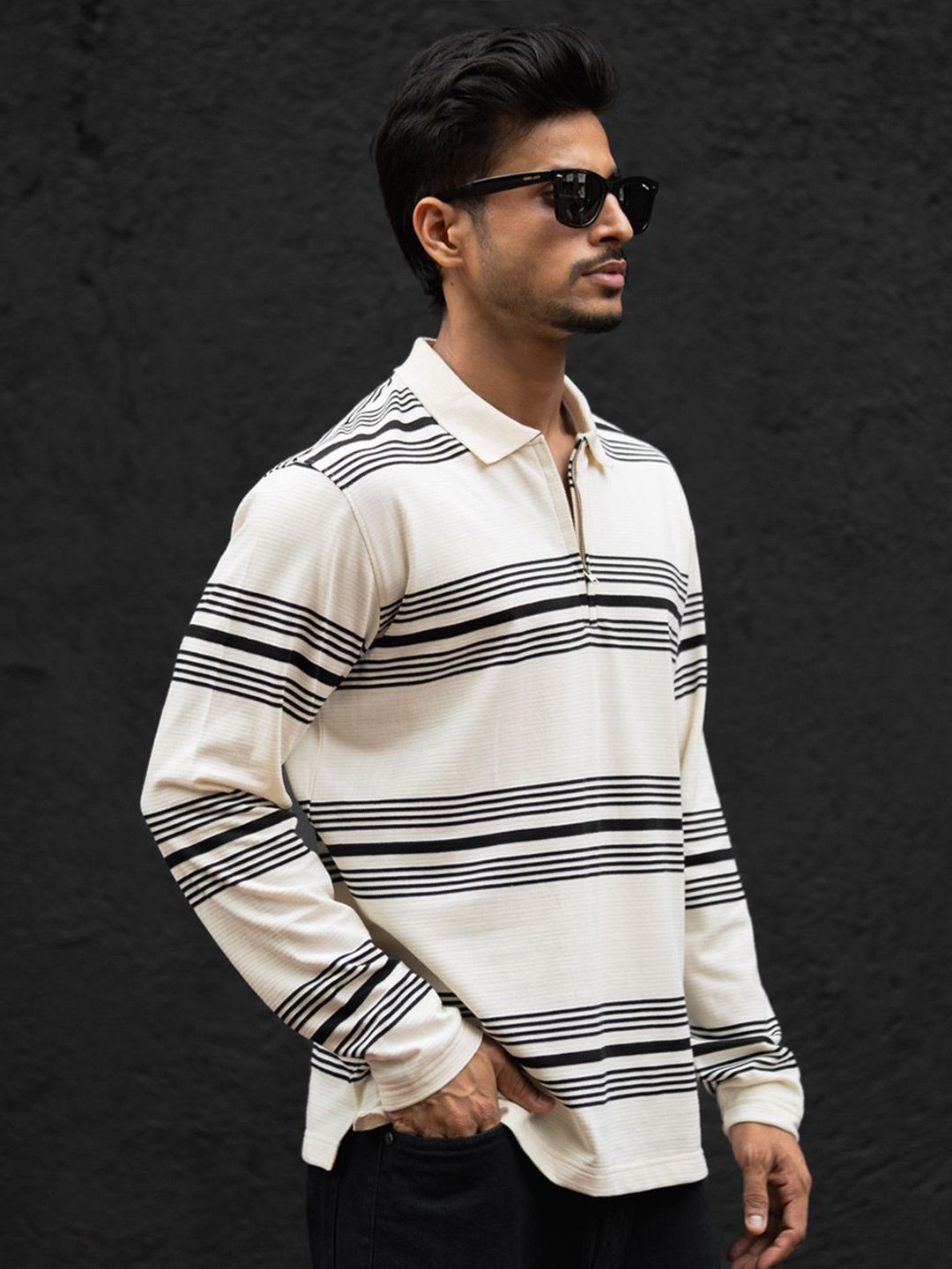 Powerlook Men Striped Polo Collar Cotton T-shirt