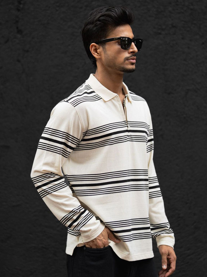 Powerlook Men Striped Polo Collar Cotton T-shirt